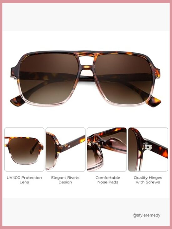 Retro Square Aviator Sunglasses Plastic Frame UV400 Protection